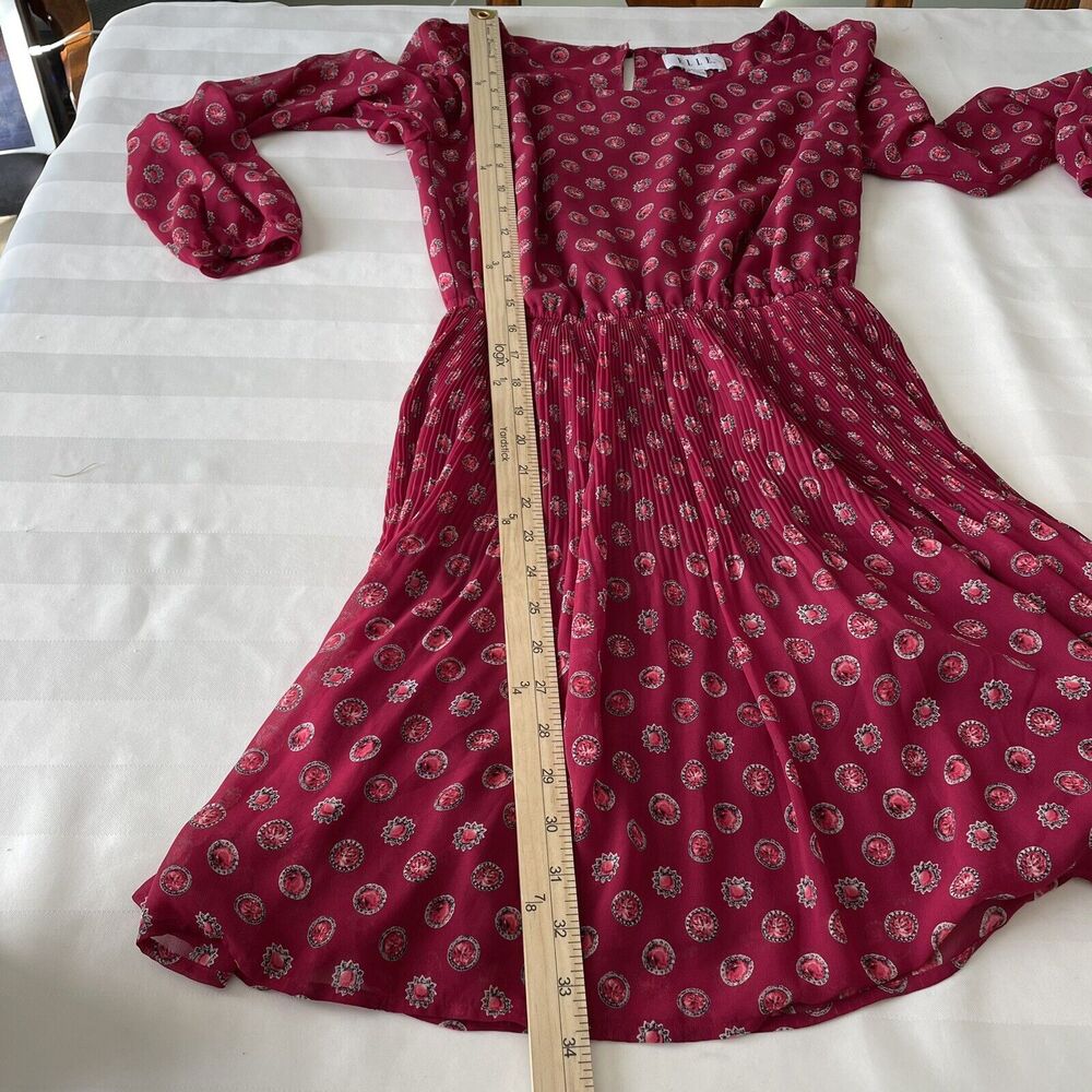 Elle Pink Pleated Dress Long Sleeve Jewel Print strawberry Pink XS - Picture 12 of 13
